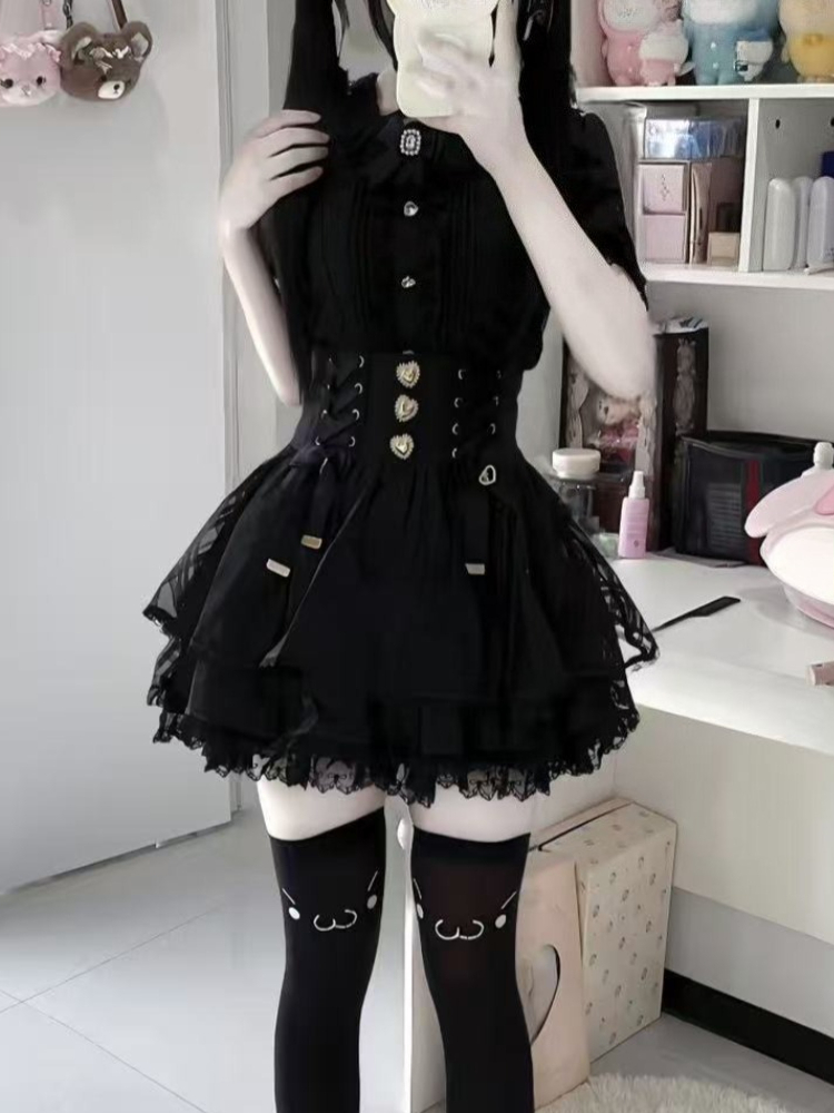 Japanese Street Fashion Female - Gothic Y2k Metallschnalle Damen Mini-Rock Japanischer