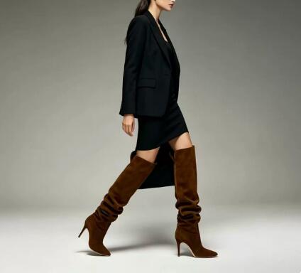 Street Fashion Rome - Herbstbraune Wildleder-Overknee-Stiefel für Damen, schlichte spitze