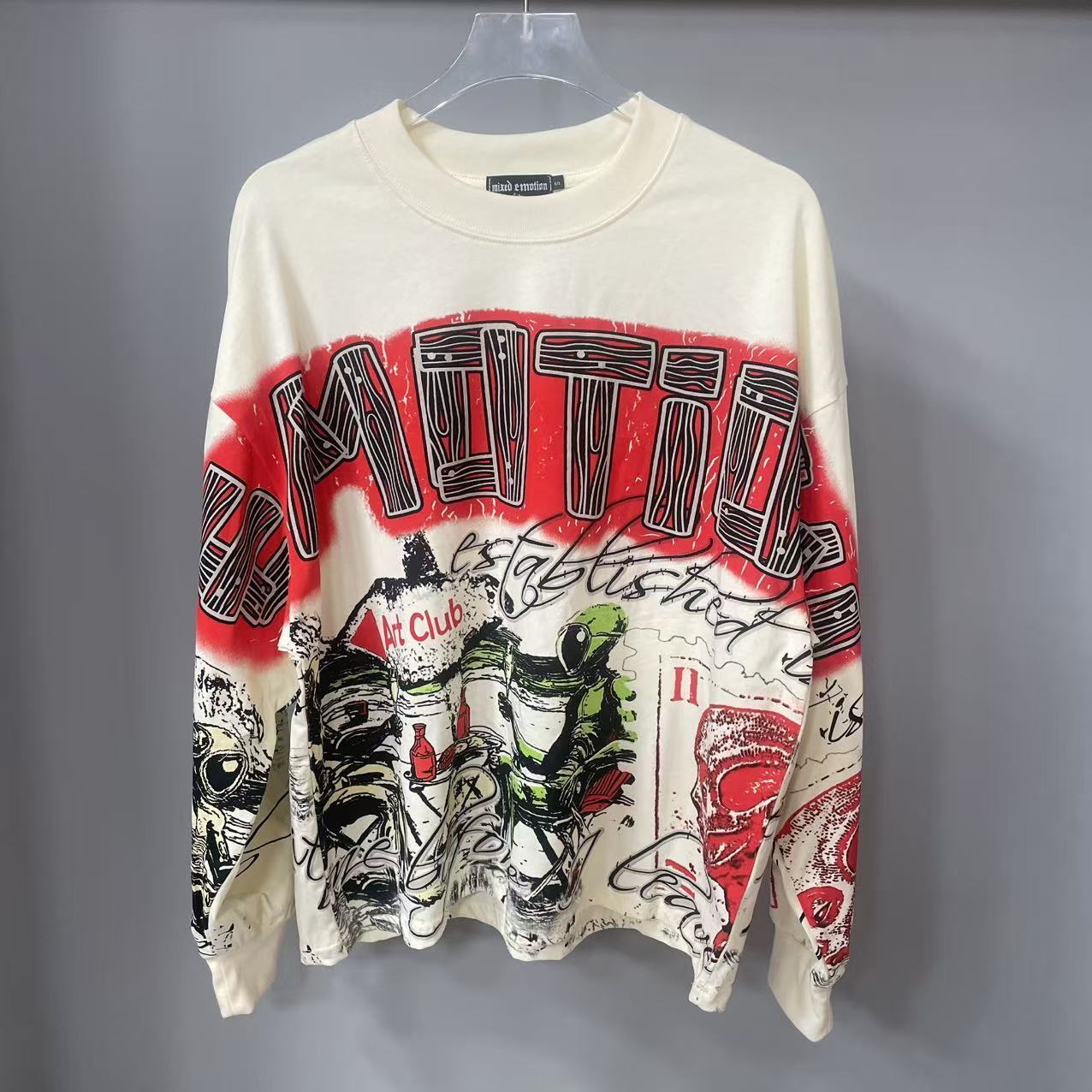 Fashion Streetwear - Hochwertiges Designer MIXED-EMOTION Langarm-T-Shirt aus 100%