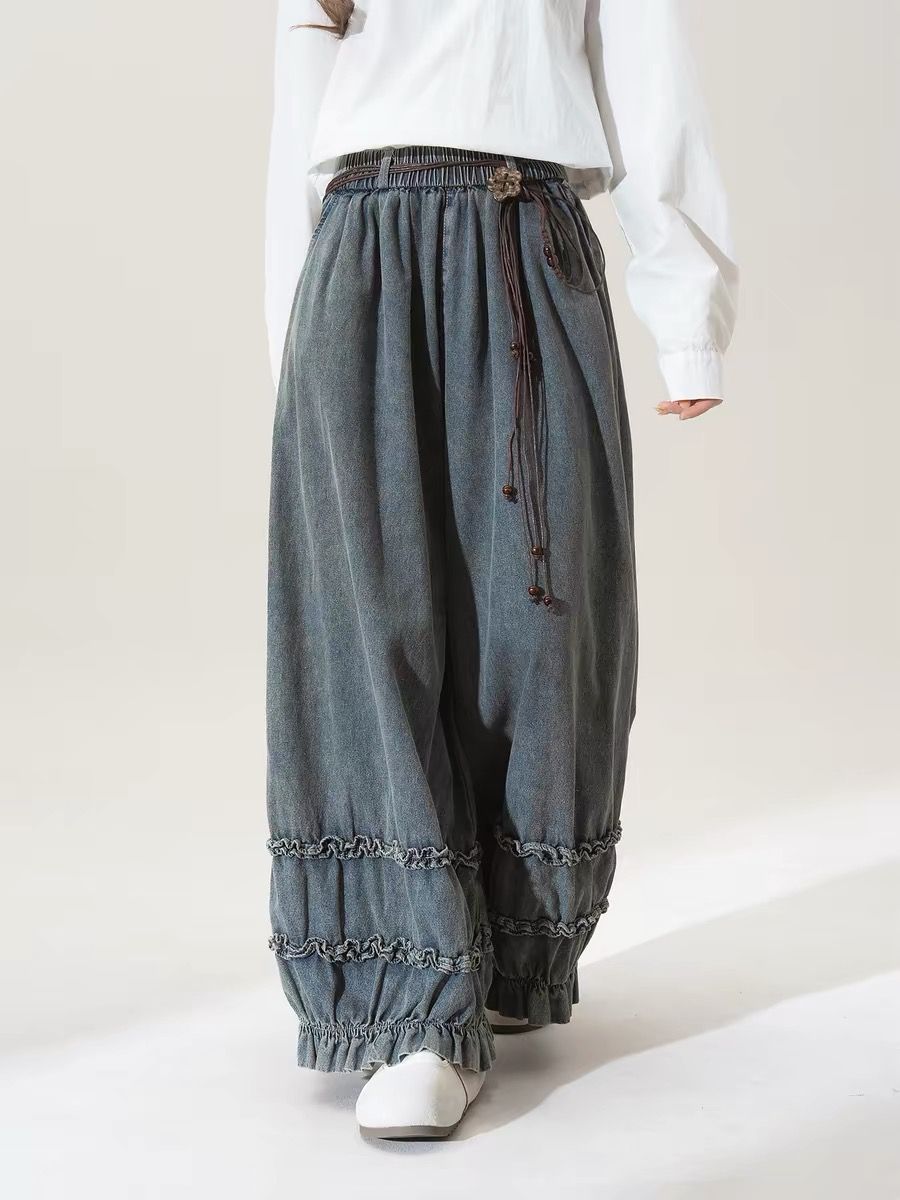 Japanese Street Fashion Female - Japanische Retro Einfarbige Weite Damenhose Lässige