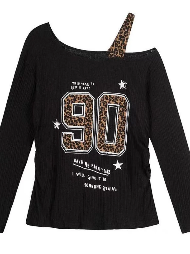 Fashion Streetwear - Y2K Patchwork Leopardenmuster T-Shirt Damen Locker