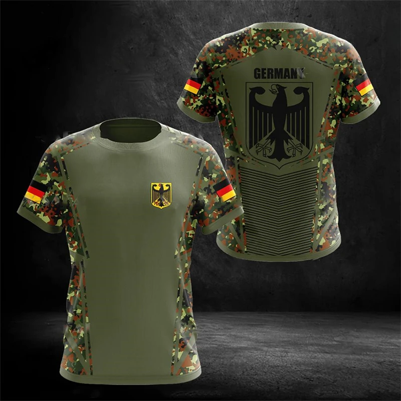 Street Fashion Germany - Unisex Deutschland Camo T-Shirt, Adler-Flaggen-Print Schnelltrocknendes