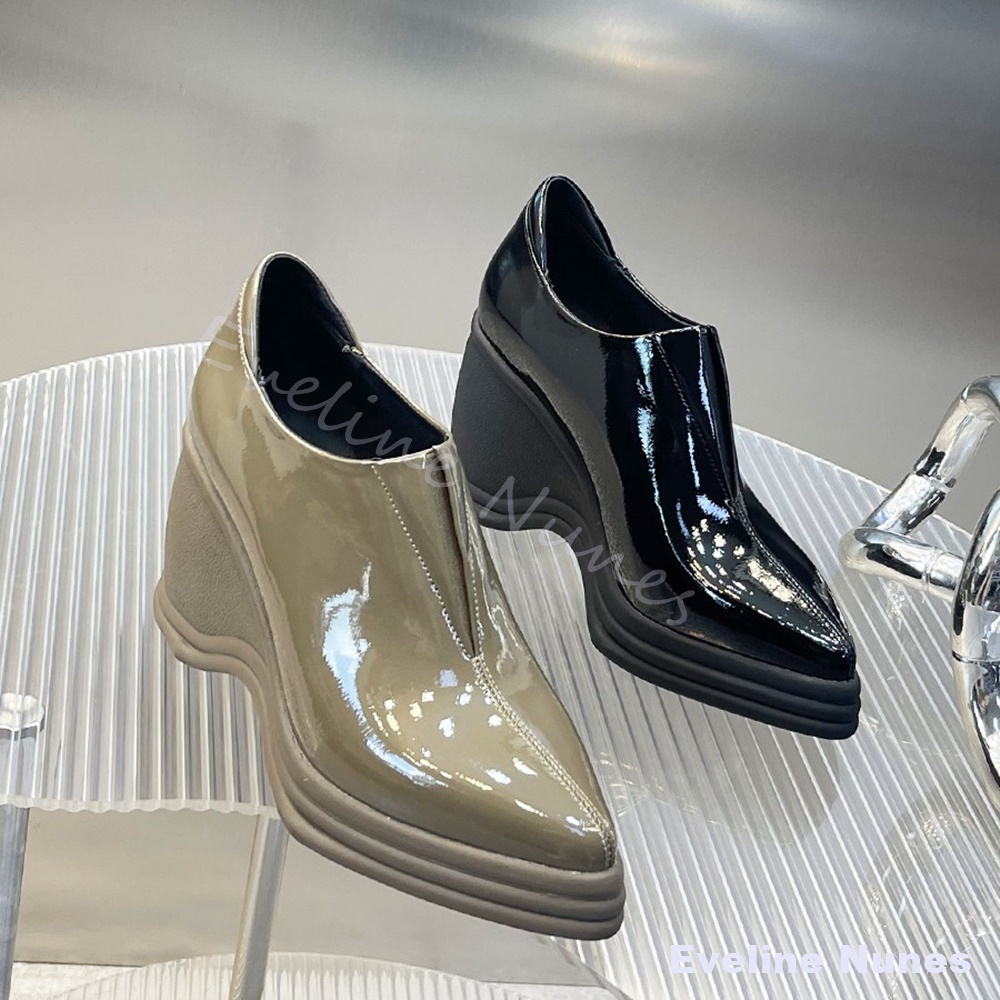 Lackleder V-Cut Spitze Keilabs – Street Fashion Y2K Bewertung und Preis