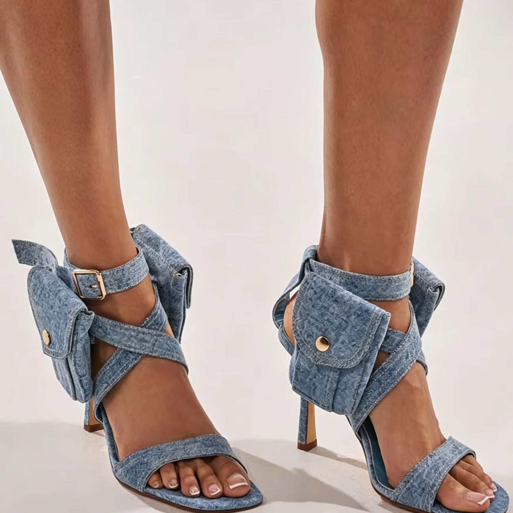 Damen Blaue Denim-Sandalen mit – Street Fashion Y2K Bewertung und Preis